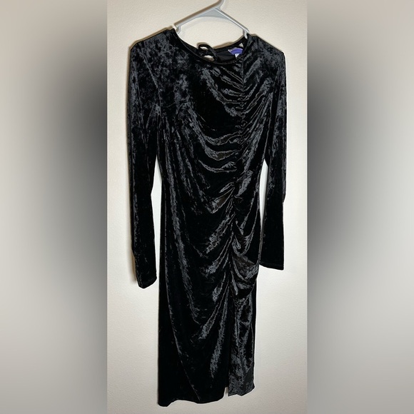 Future Collective Women’s L Black Velvet Ruched Open Back A-line Dress - Picture 5 of 9